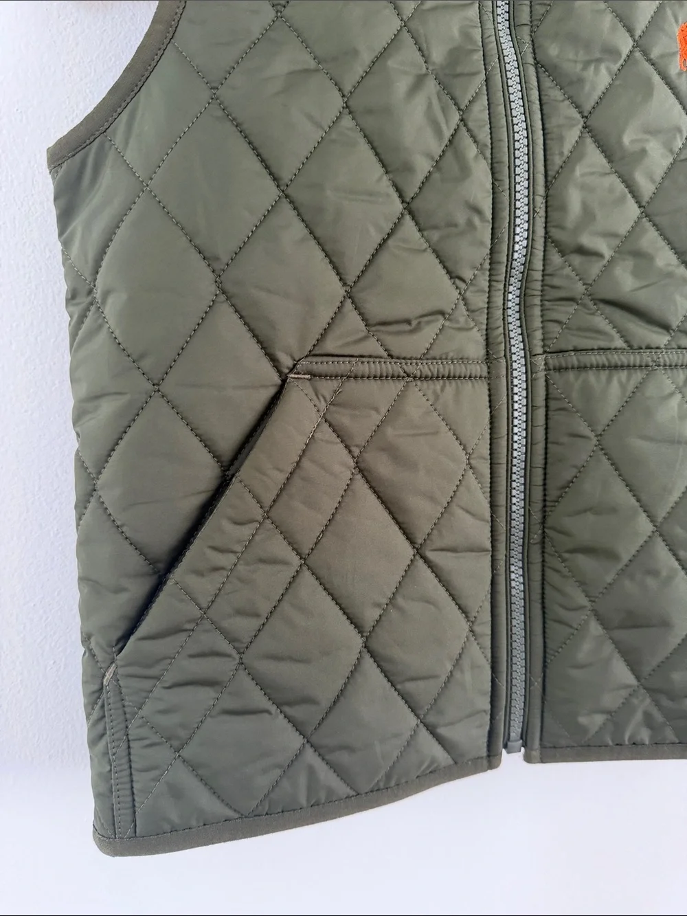 Ralph Lauren Kids Quilted Olive Vest with Orange Pony